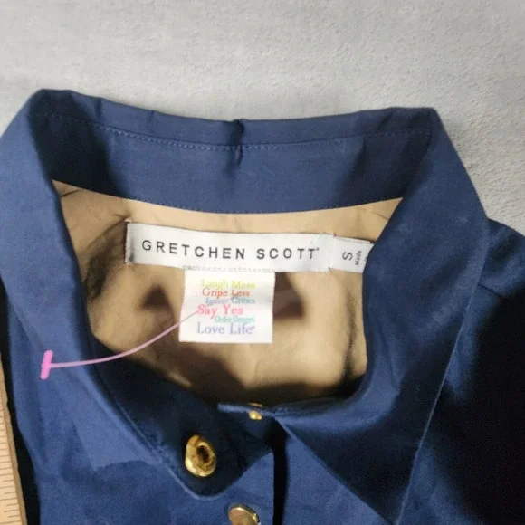 Gretchen Scott Womens Navy Blue Cotton Drawstring Waist Shirt Dress Small - Picture 6 of 10